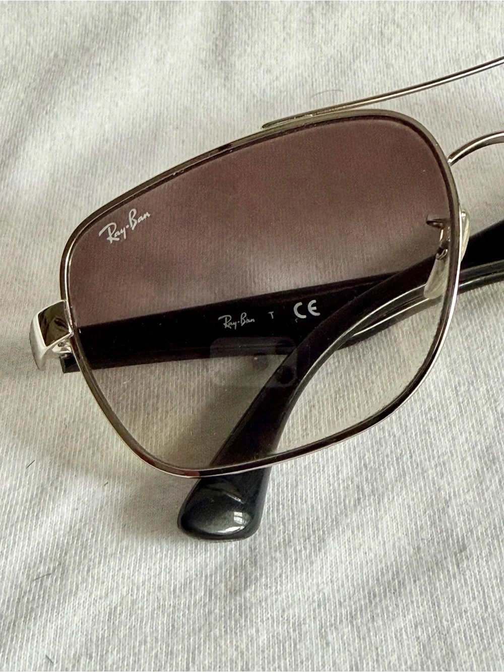 Ray-Ban Silver Frame Sunglasses with Gradient Brown Lenses and Black Temples